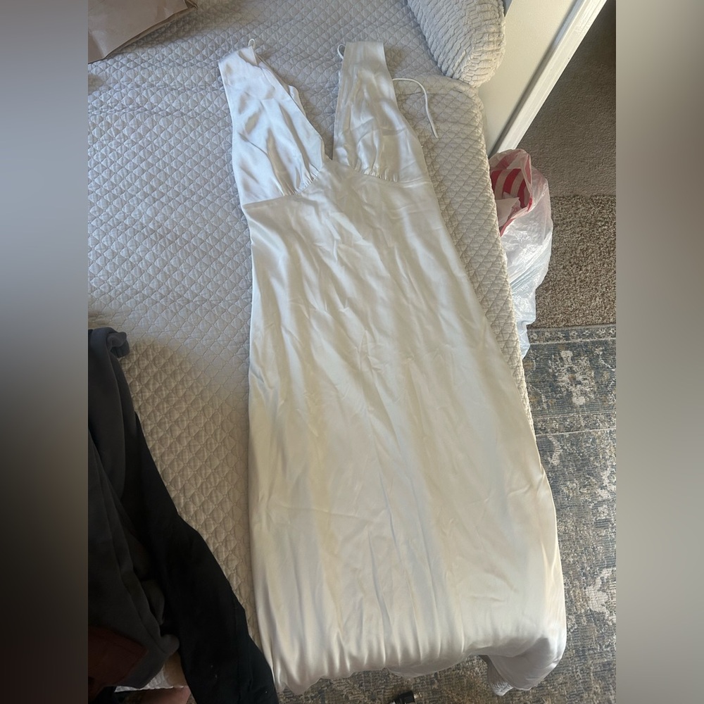 Abercrombie & Fitch White Midi Cowl Neck Dress